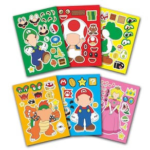 Adesivos XSIUOTIS Mario Make-a-Face 36 unidades para crianças com 6 Desi