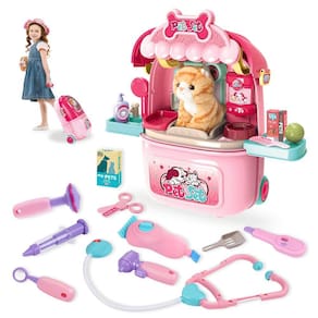 Conjunto de brinquedos MAGIC4U Pet Cat Care Carrier Suitcase Vet Clinic 29P