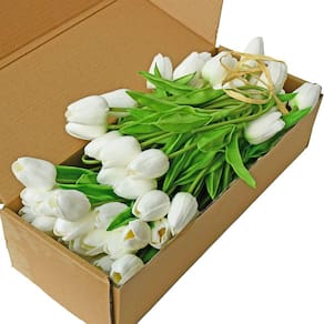 Flores falsas de seda artificial de tulipa Mandy White 35 cm 76 unidades