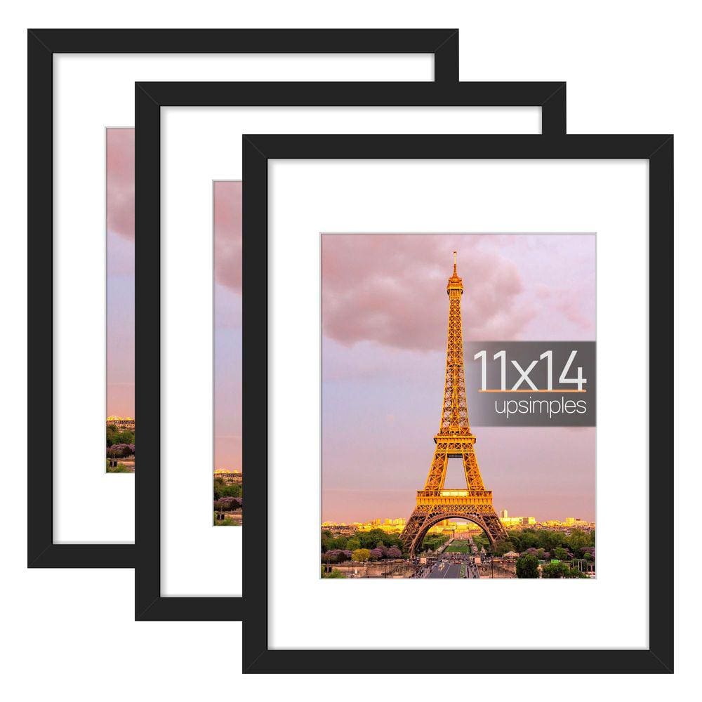 Conjunto simples de 3 porta-retratos pretos 11x14/8x10 com vidro