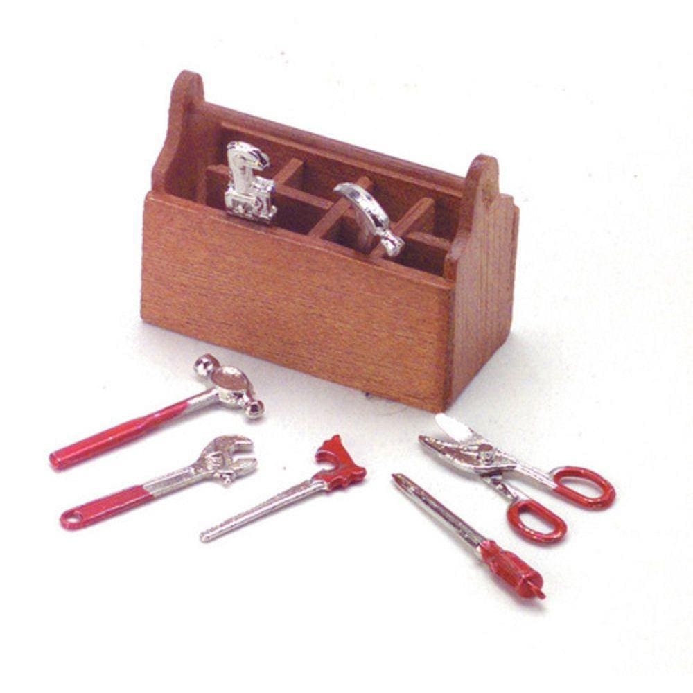 Caixa de ferramentas com ferramentas manuais para Dollhouse Miniatures International