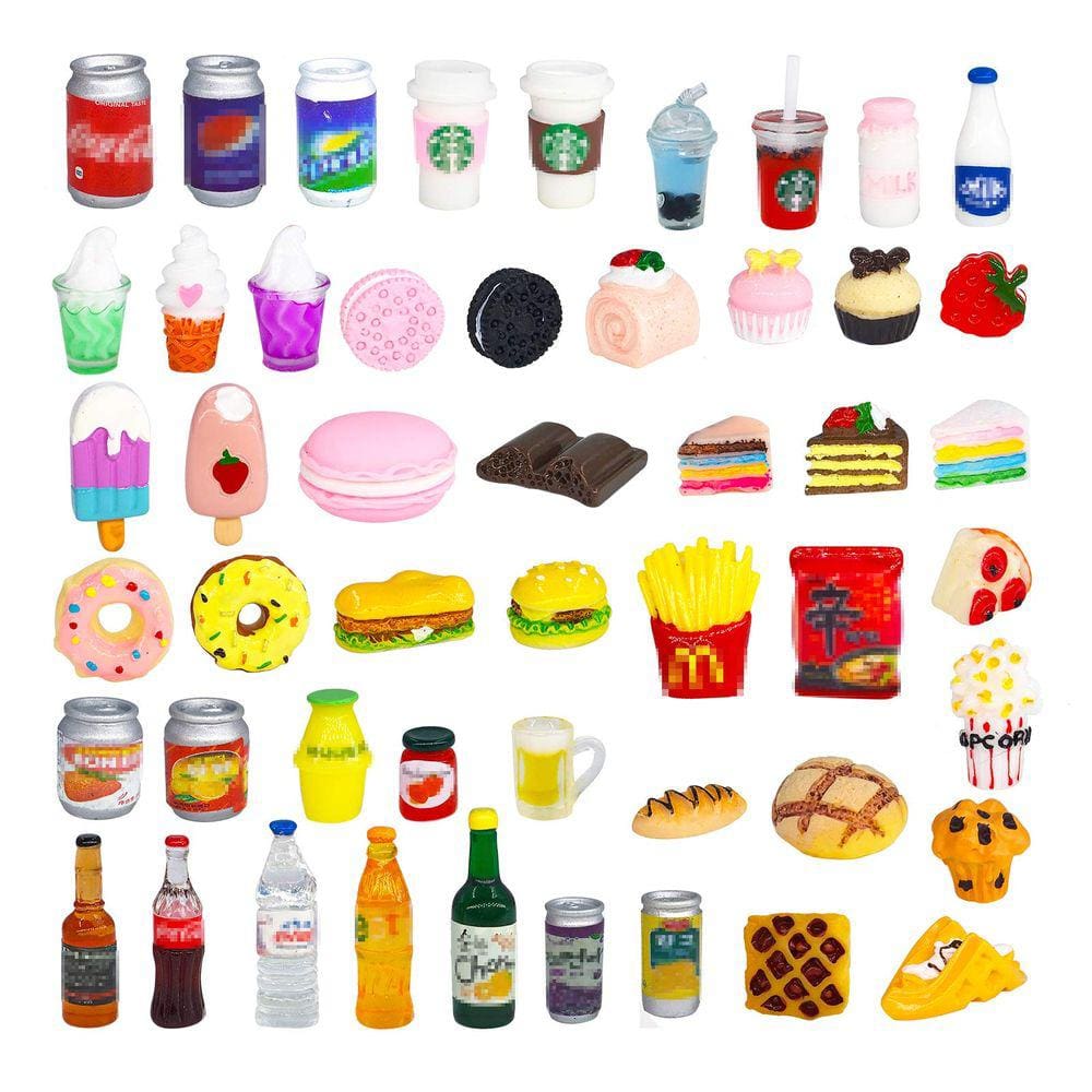 Garrafas de comida e bebidas em miniatura e latas de refrigerante para 1/12 de hora de boneca
