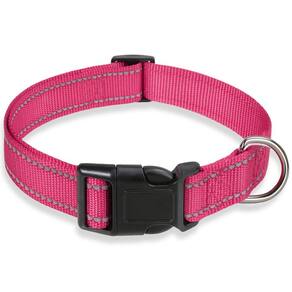 Coleira para cães BOOMIBOO de nylon reflexivo ajustável de segurança rosa