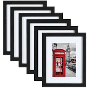 Conjunto de 6 porta-retratos PEALSN de madeira preta 8x10 para 5x7