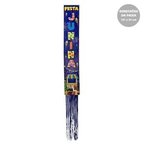 Faixa Vertical Decoração Festa Junina Azul C/Fita Metalizada