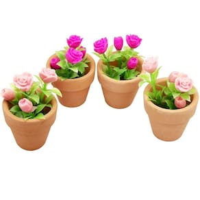 Conjunto de flores de bonsai em miniatura Dollhouse 1:12 com 4 peças (rosa+pi)