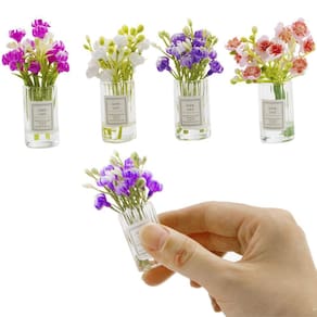 Vaso de vidro em miniatura Flowers Dollhouse, escala 1:6 com vaso