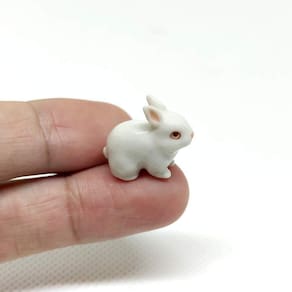 Estatuetas em miniatura Rabbit Dollhouse em cerâmica pintadas à mão