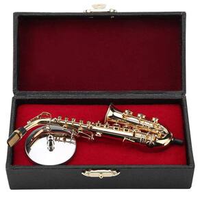 Saxofone alto em miniatura Tenfeeon Mini com suporte e estojo dourado