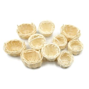 Conjunto de miniaturas de cesta de vime, 6 frutas e vegetais feitos à mão