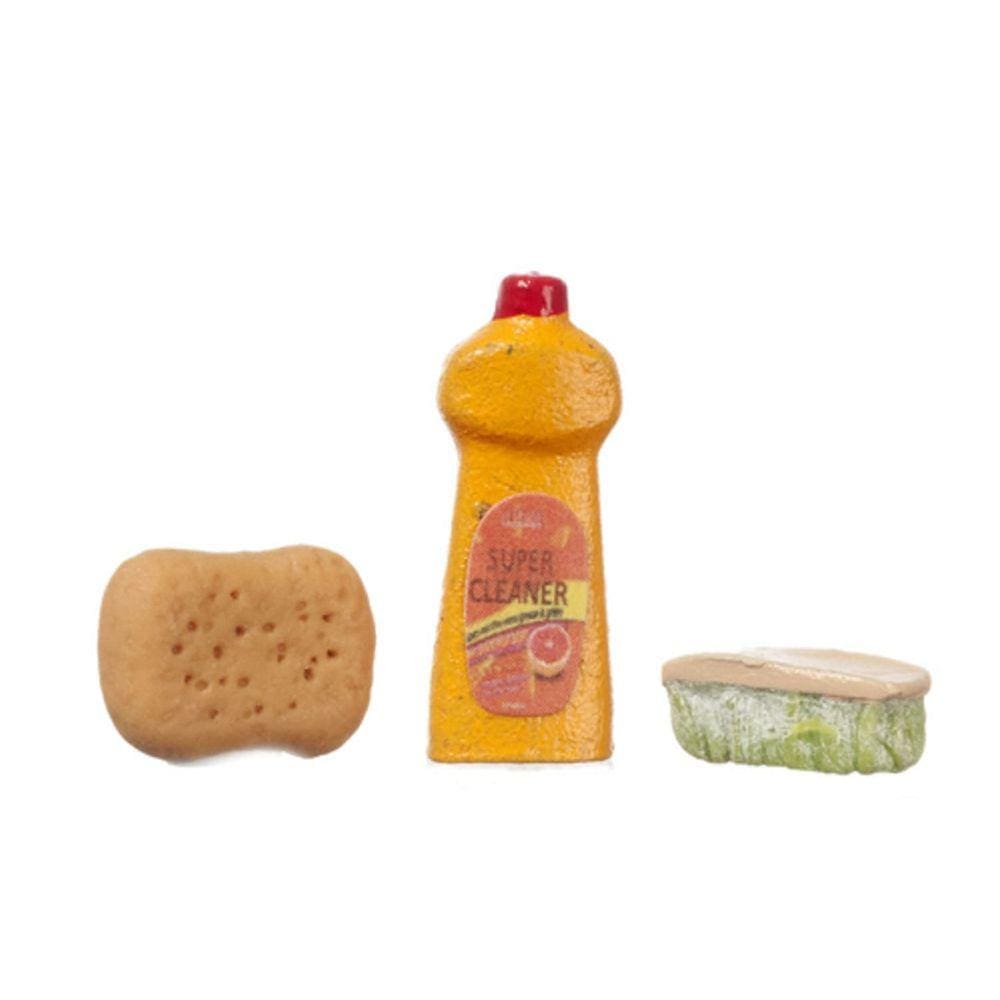 Conjunto miniatura Dollhouse de suprimentos de limpeza em escala 1:12