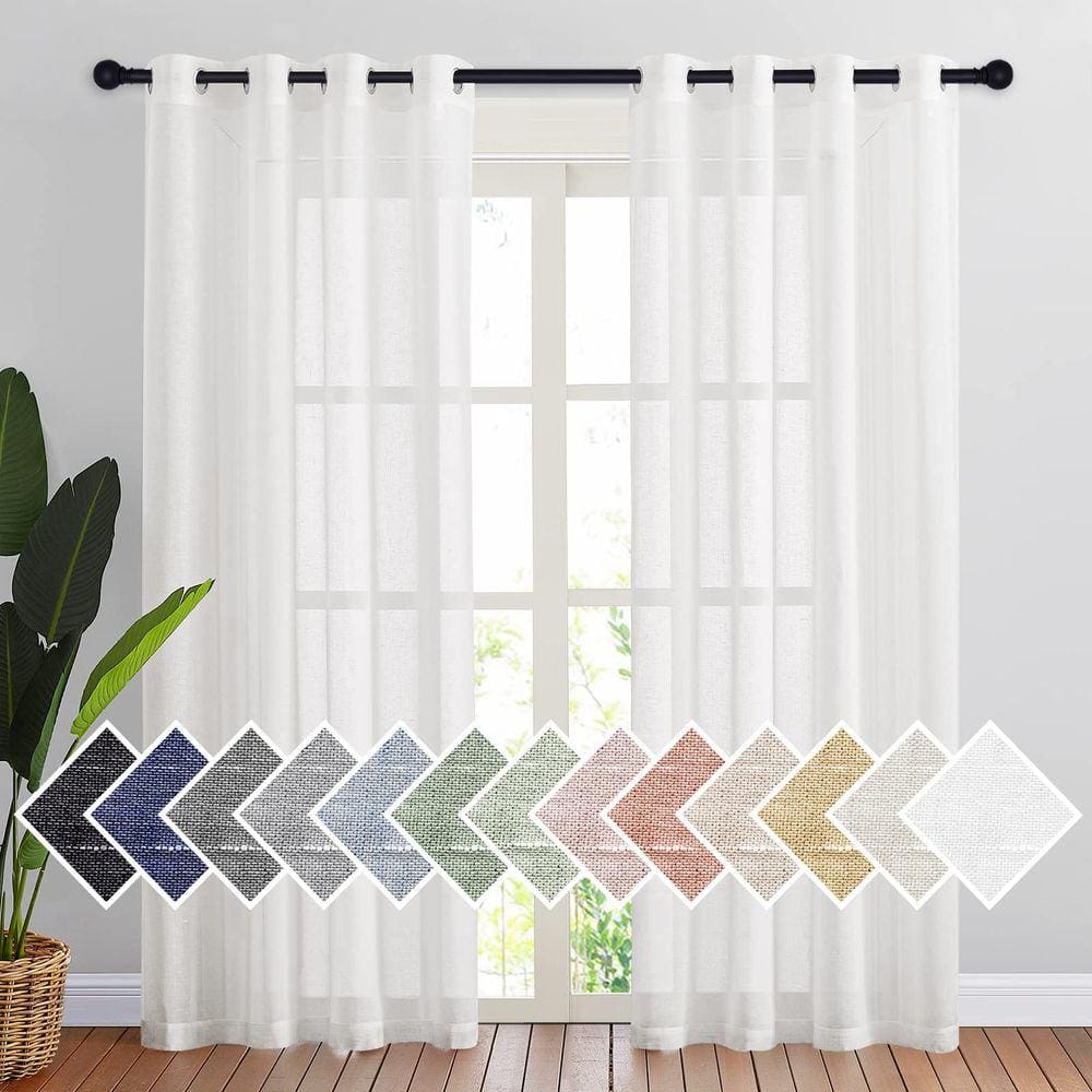 Cortinas NICETOWN White Sheer Linen 214 cm de comprimento 2 painéis