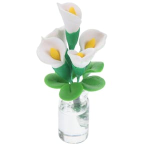 Flor de casa de bonecas em miniatura Mini Calla em vaso Totority