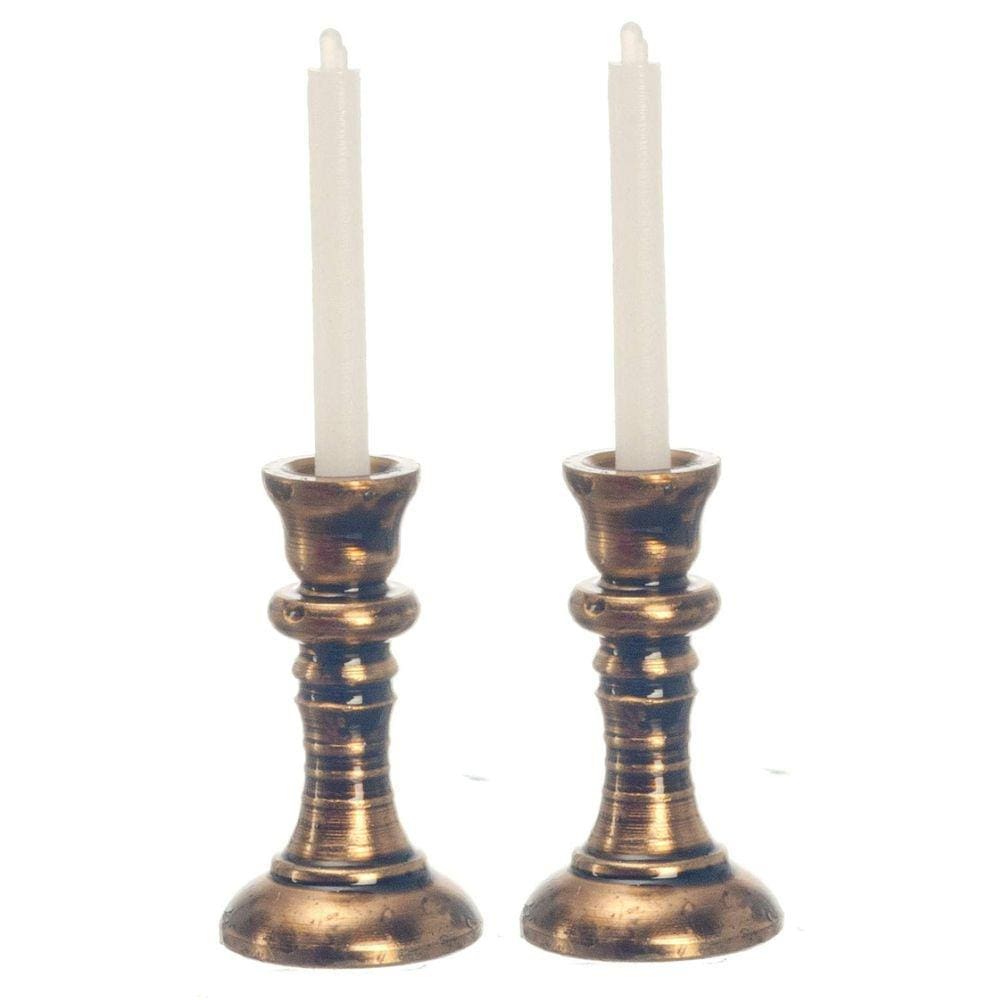 Conjunto de castiçais internacionais em miniaturas de cobre com velas