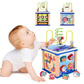 Brinquedo de madeira Activity Cube LMyzhijia 5 em 1 para crianças de 36 meses