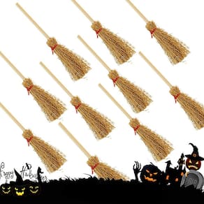 Vassouras de palha artesanais em miniatura, 30 unidades para decoração de festas de Halloween
