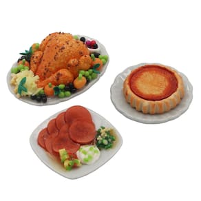 Conjunto de miniaturas Dollhouse para jantar de Ação de Graças em escala 1:6