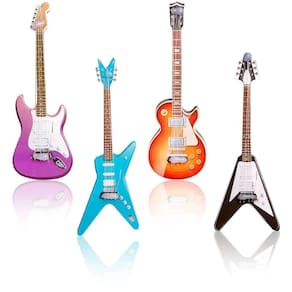 Conjunto de guitarra elétrica e baixo em miniatura 1:12 para Dollh