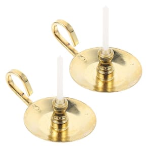 Suporte de castiçal em miniatura, 2 peças para decoração de casa de bonecas dourado
