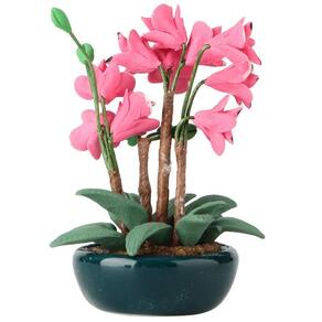 Planta em vaso de rosas de simulação de flores em miniatura para casa de bonecas