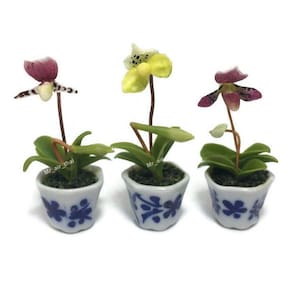 Conjunto de 3 peças em miniatura Flower Clay Dollhouse Fairy Garden