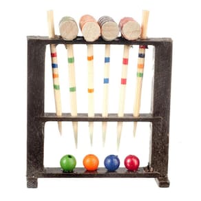 Conjunto de croquet em miniatura Dollhouse Aztec Imports com suporte