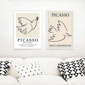 Kit 2 Quadros Arte Picasso Pomba Da Paz 33X24Cm