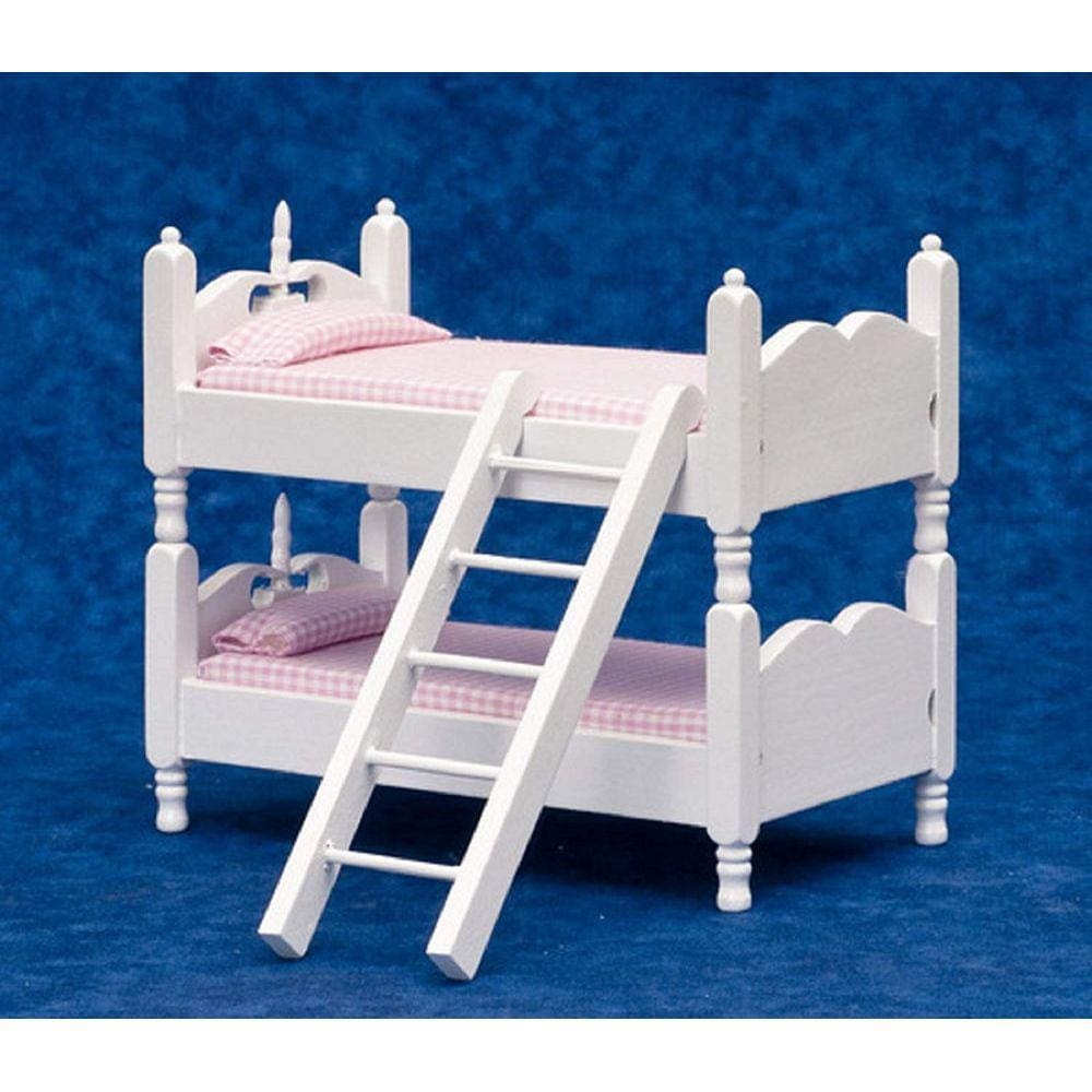 Beliches em miniatura Dollhouse Town Square brancos/rosa 1:12 Sca