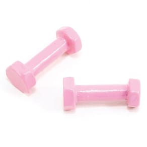 Halteres com pesos de mão rosa em miniatura Dollhouse, escala 1:12