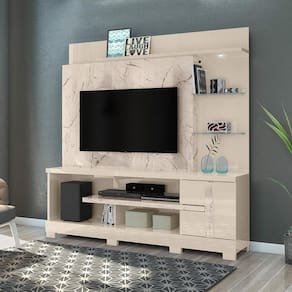 Estante Alan para TV de até 55 polegadas COM PÉS - CALACATA / OFF WHITE - Madetec
