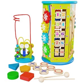 Brinquedos infantis Activity Cube de madeira de 1 a 3 anos com labirinto de miçangas