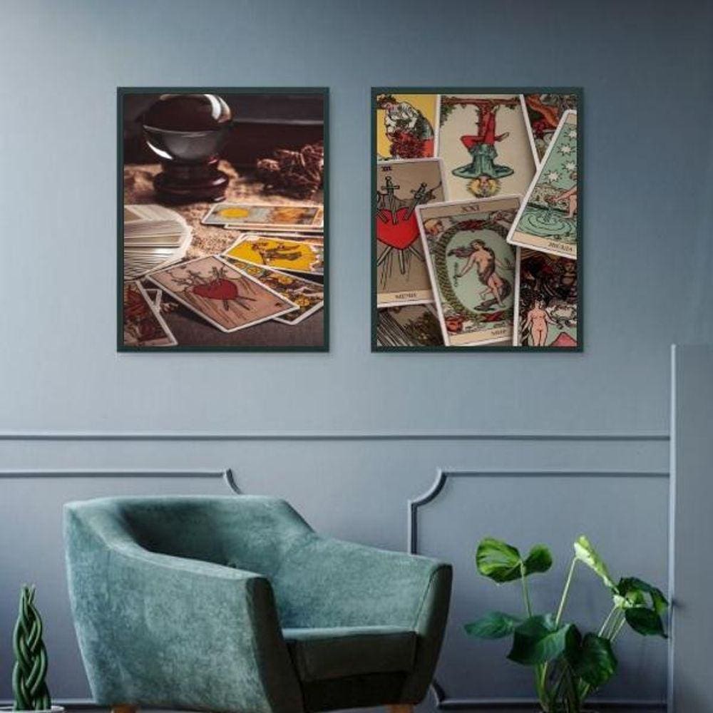 Kit 2 Quadros Cartas De Tarot 24X18Cm