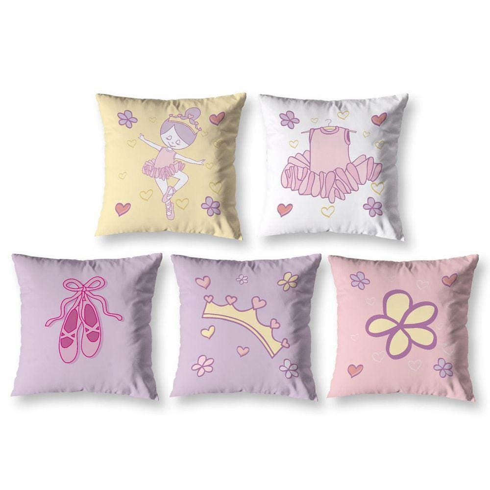 Kit 5 Capas De Almofada Infantil 40Cm X 40Cm Zíper Bailarina