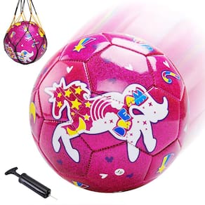 Bola de futebol PlayZap Kids, tamanho 3, unicórnio rosa com bomba e bolsa