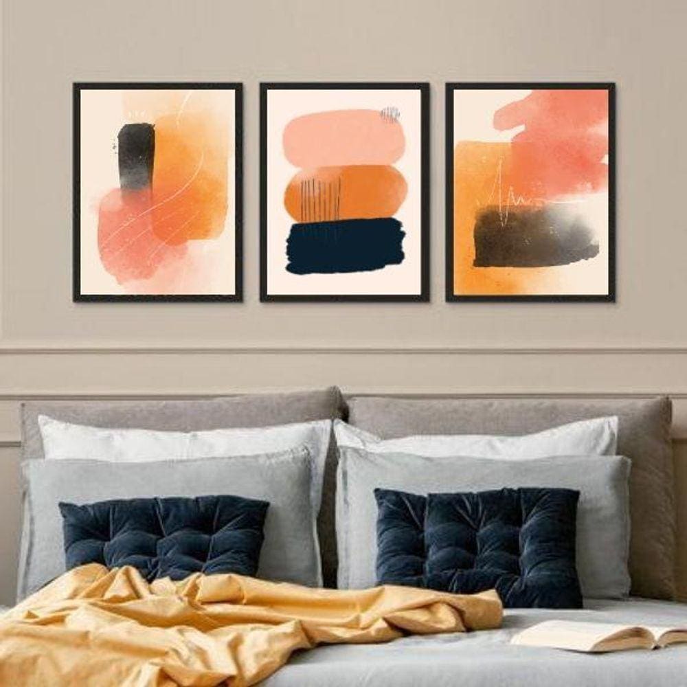Kit 3 Quadros Versáteis Abstratos Neutros 33X24Cm