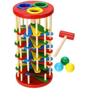 Toy Wooden Tower Deluxe Knock, Pound and Roll com martelo