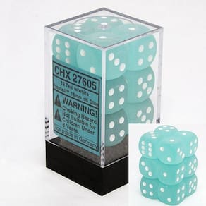 Conjunto de dados Chessex Frosted Teal com branco 16 mm d6 (12)
