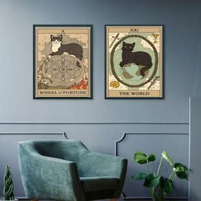 Kit 2 Quadros Cartas Tarot - Gatos 45X34Cm - Com Vidro