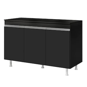 Balcão Buffet Gabinete de Cozinha Lux 120cm 100% MDF Com Tampo 03 Portas Preto - Desk Design