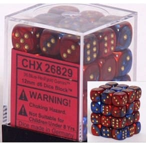 Conjunto de dados Chessex Gemini azul e vermelho com ouro 12 mm (36)