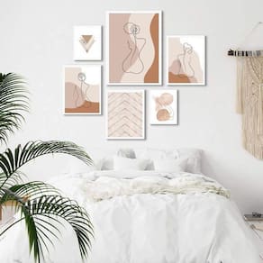 Composição 6 Quadros Minimalistas Quarto - Nudes - Com Vidro
