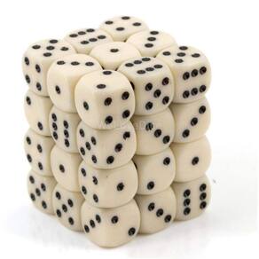Conjunto de dados Chessex CHX25800 Opaco Marfim/Preto 36D6 12mm
