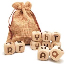 Conjunto de dados Hometu, 10 peças, letra inglesa de madeira de 20 mm com bolsa