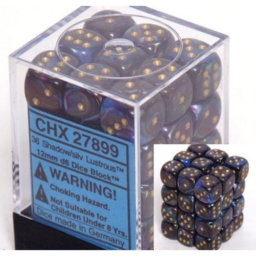 Conjunto de dados Chessex Lustrous Shadow com ouro 12 mm d6 (36 unidades)