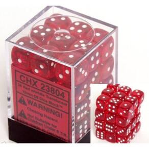 Conjunto de dados Chessex d6 vermelho/branco translúcido 12 mm (36 dados)