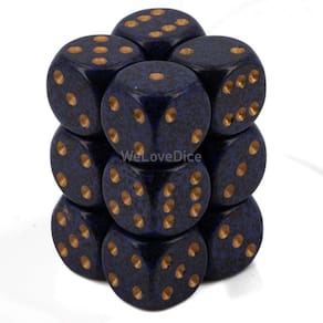 Dados Chessex salpicados de cobalto dourado 16 mm d6 (12 dados)