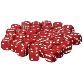 Conjunto de dados Chessex Opaque Red W/ White 12mm d6 (36) com caixa
