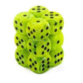 Conjunto de dados Chessex Vortex Bright Green com preto D6 (12) 16mm