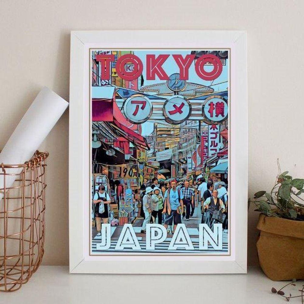 Quadro Poster Tokyo - Japão 45X34Cm - Com Vidro