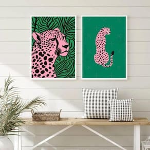 Kit 2 Quadros Decorativos The Pink Leopard 33X24Cm - Vidro